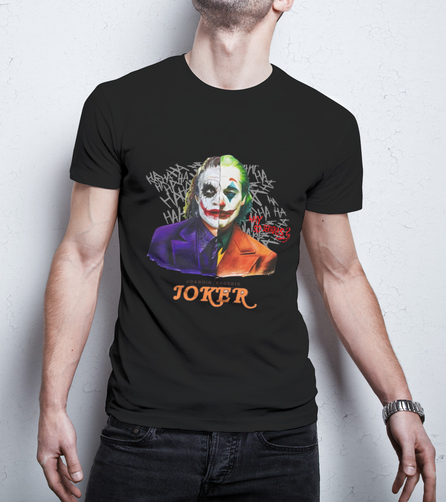 Joker Why So Serious Split Joaquin Phoenix Heath Ledger T-Shirt