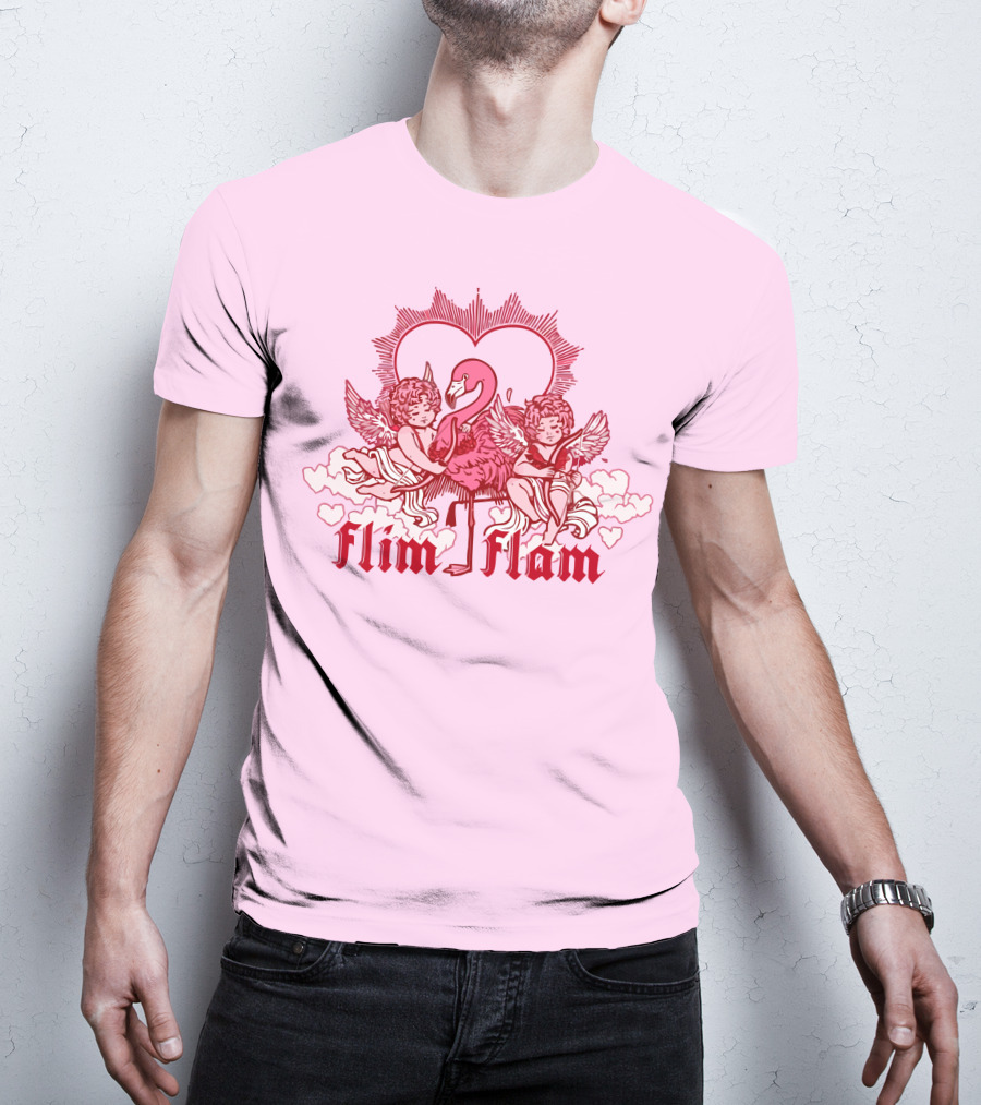 Flim Flam Cherub Light Pink Heart Flamingo T-Shirt