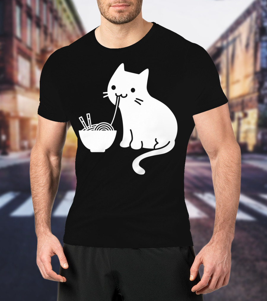 Chat Mignon Manger Ramen Essentiel Blanc Noir T-Shirt