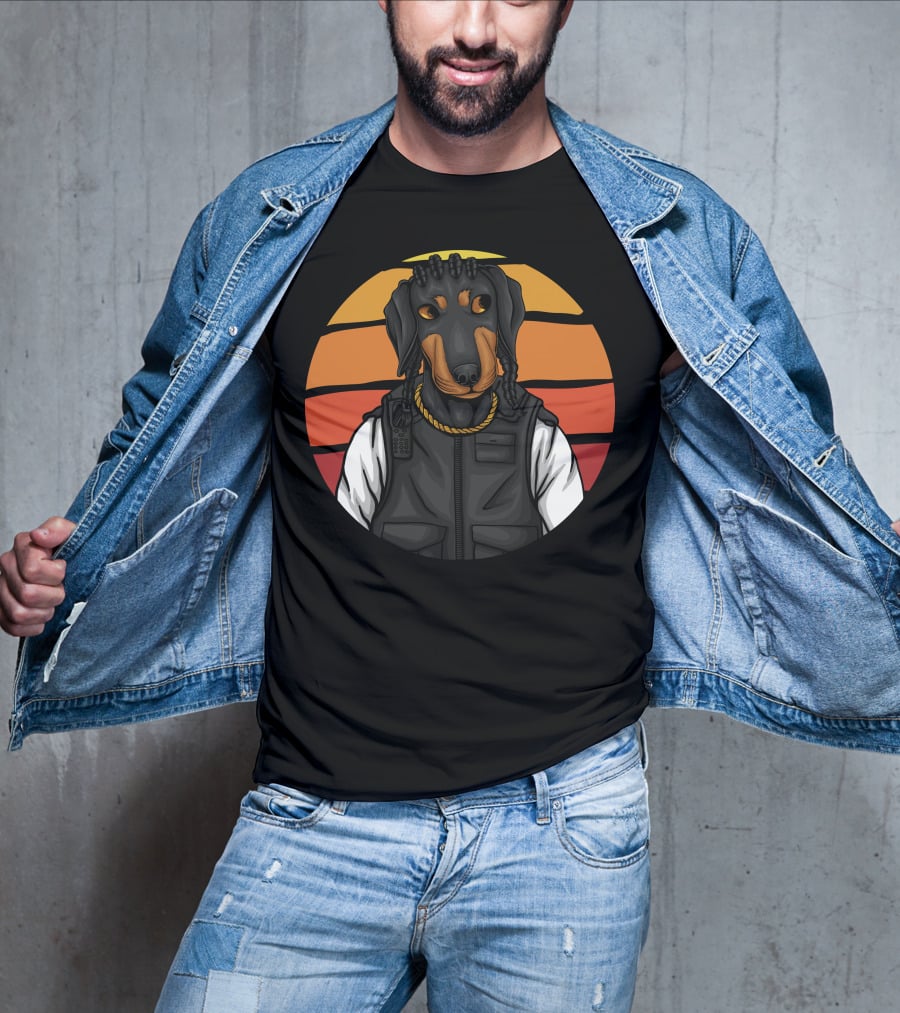 Police Dachshund Vest Braids Sunset T-Shirt