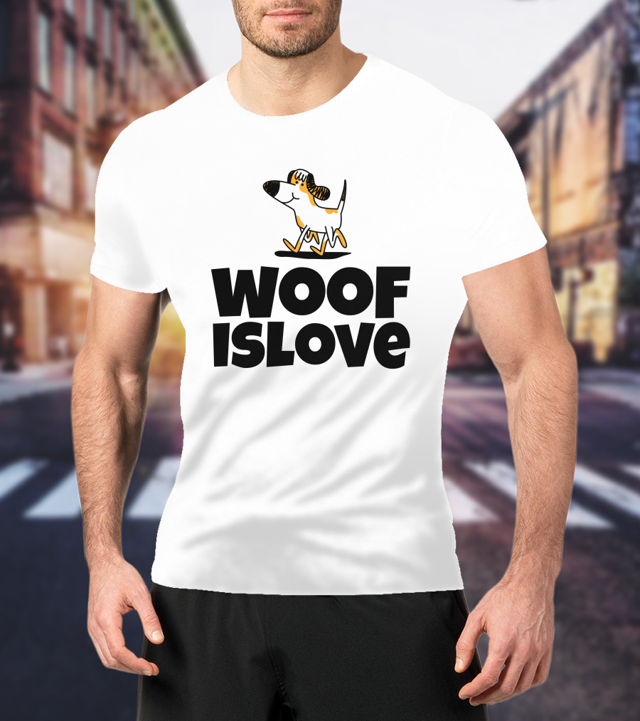 Woof Is Love With Dog Print Admirable Custom Printing T-Shirt