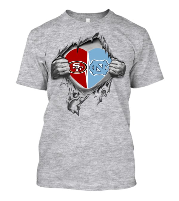 49ers Tar Heels Heart Split Symbol T-Shirt