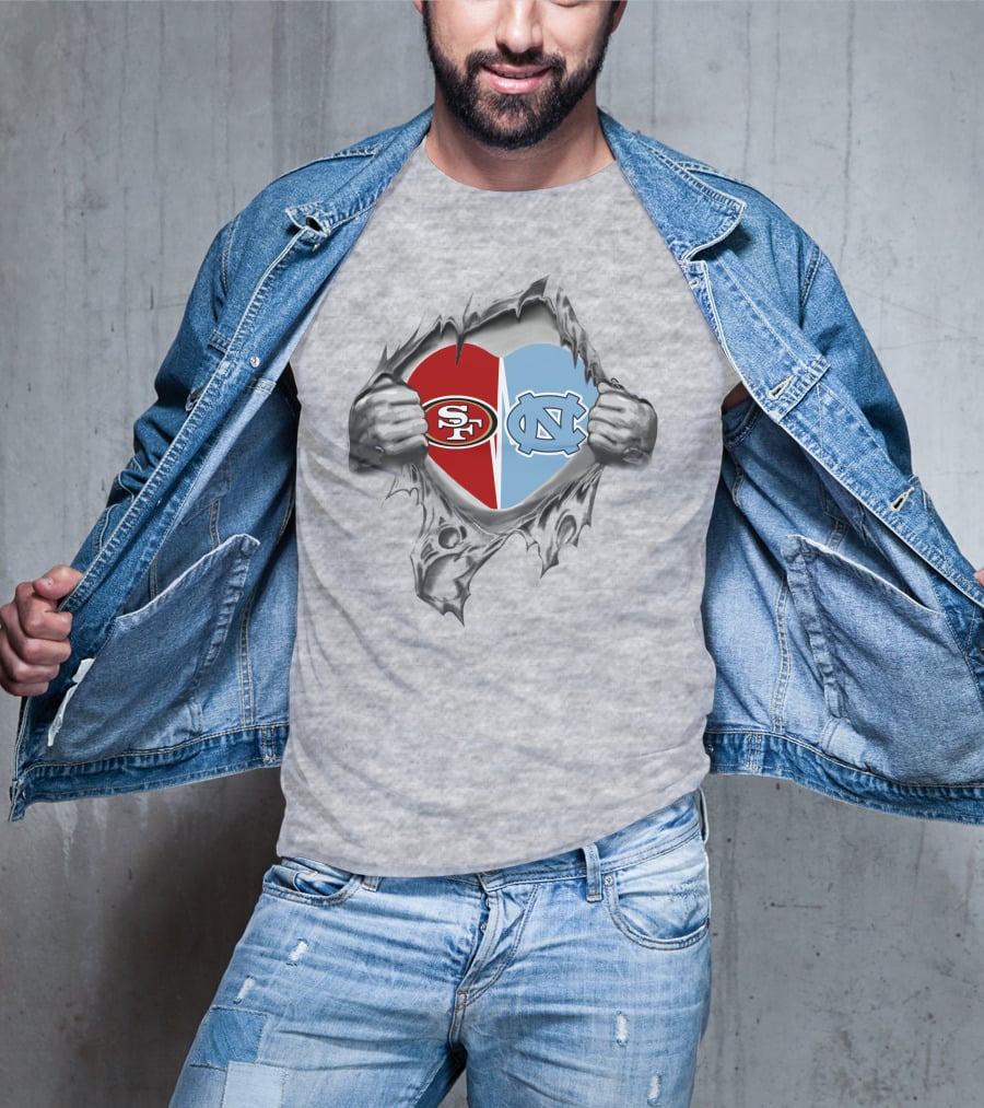 49ers Tar Heels Heart Split Symbol T-Shirt