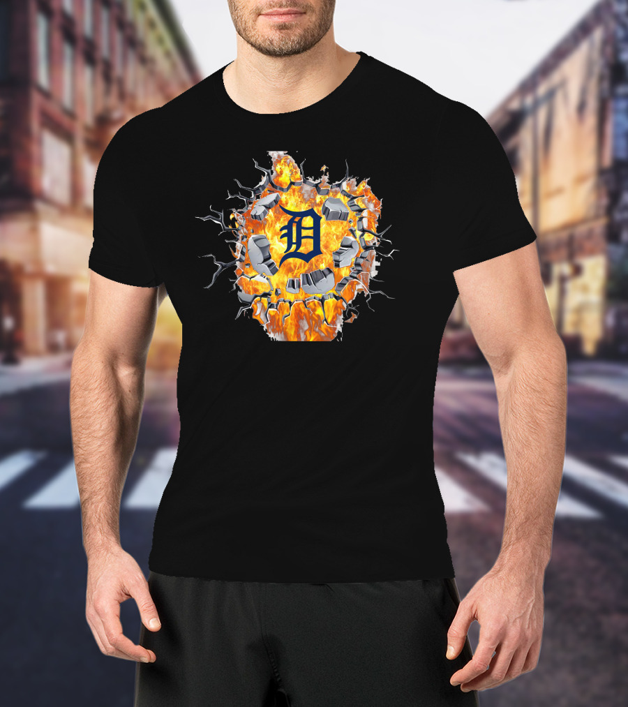 Detroit Tigers Fiery Cracked Wall T-Shirt