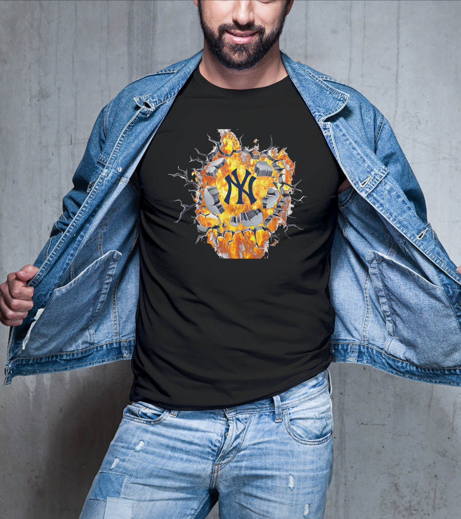 New York Yankees Fiery Logo With Cracked Concrete T-Shirt