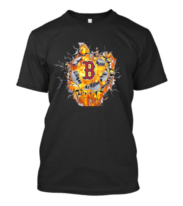 Boston Red Sox Fiery Letter B Cracked Wall Flame T-Shirt
