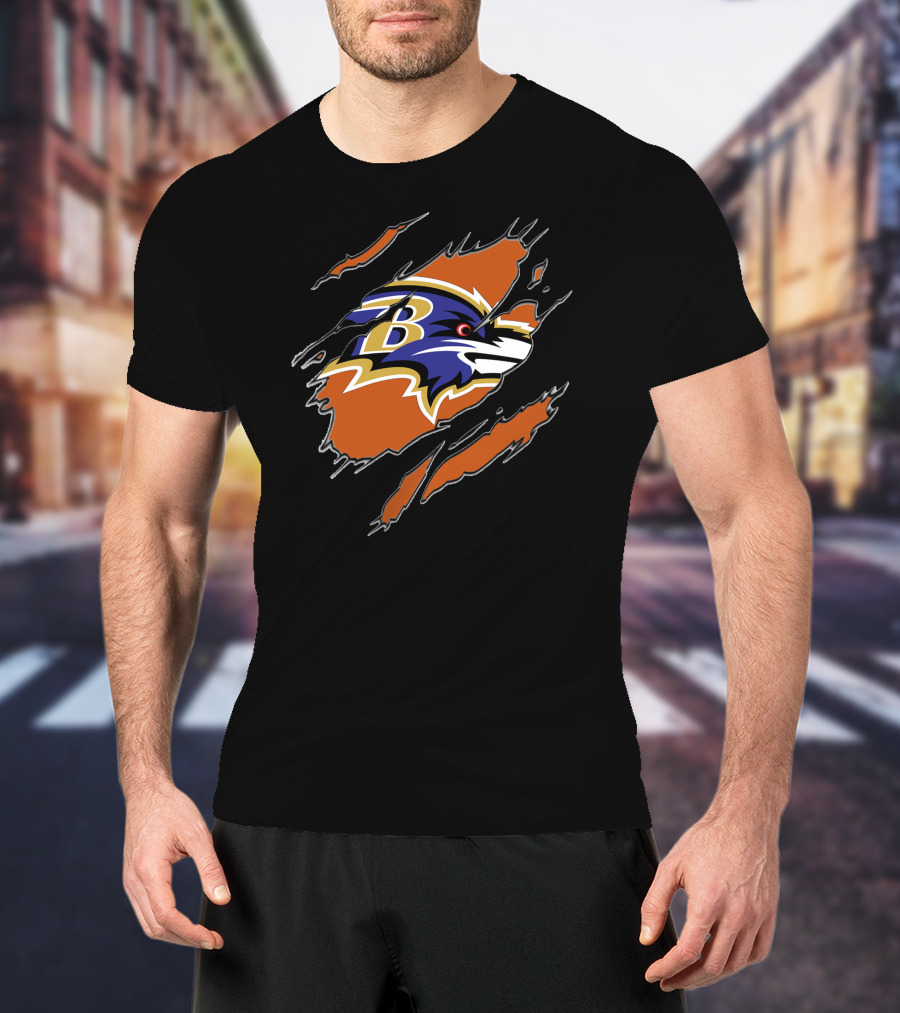 Baltimore Ravens Ripped Reveal Logo Ravens Profile T-Shirt