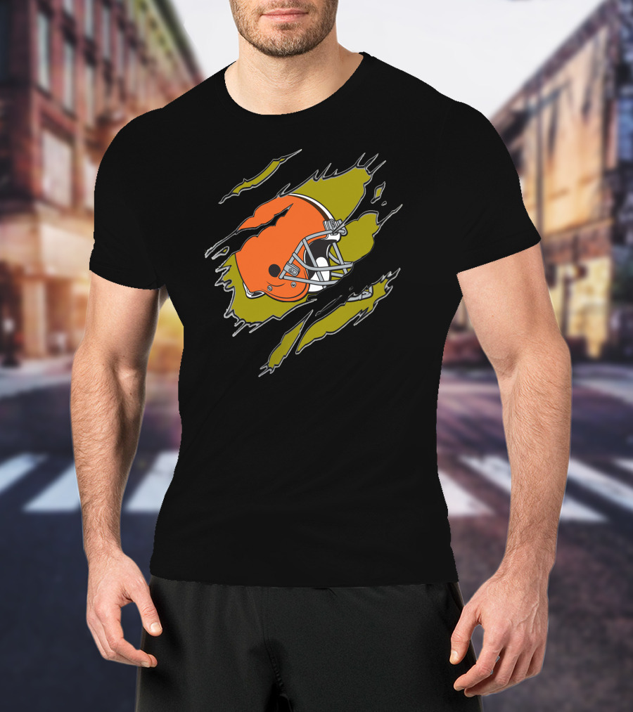Cleveland Browns Helmet Ripped T-Shirt