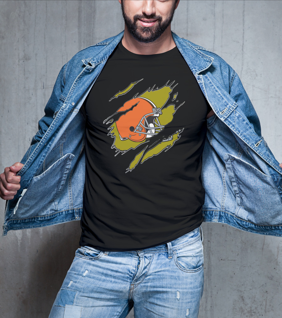 Cleveland Browns Helmet Ripped T-Shirt