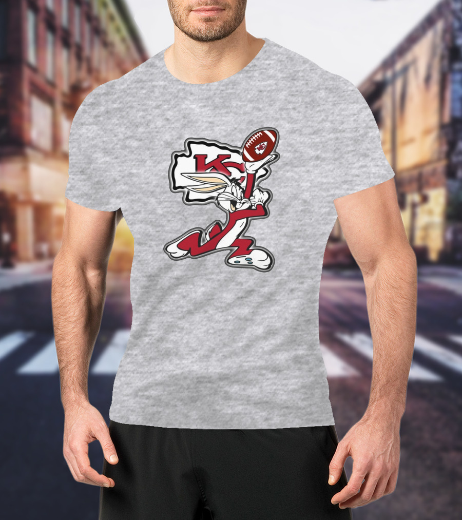 Kansas City Chiefs Bunny Holding Football With Kc T-Shirt
