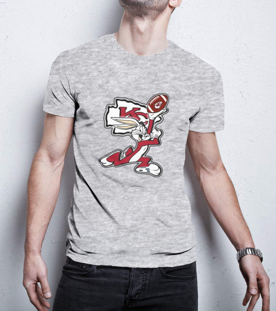 Kansas City Chiefs Bunny Holding Football With Kc T-Shirt