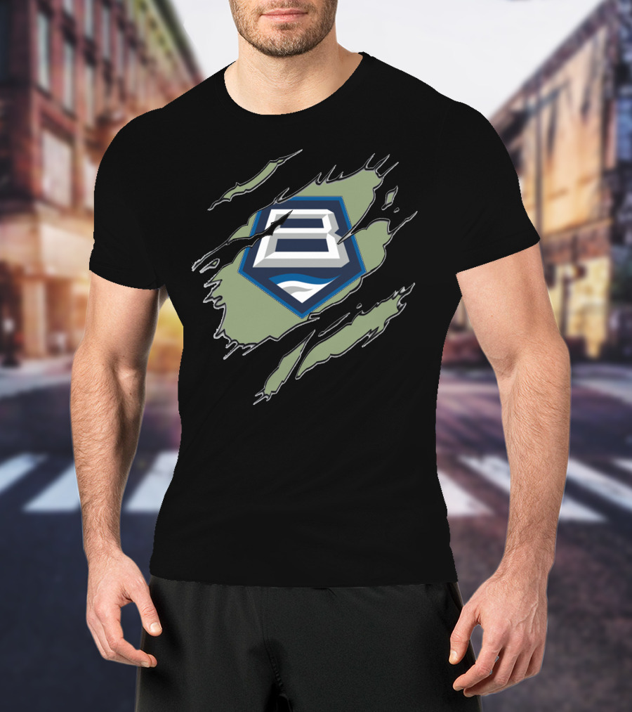 Baltimore Brigade Logo With Claw Marks And Blue White B On Green T-Shirt