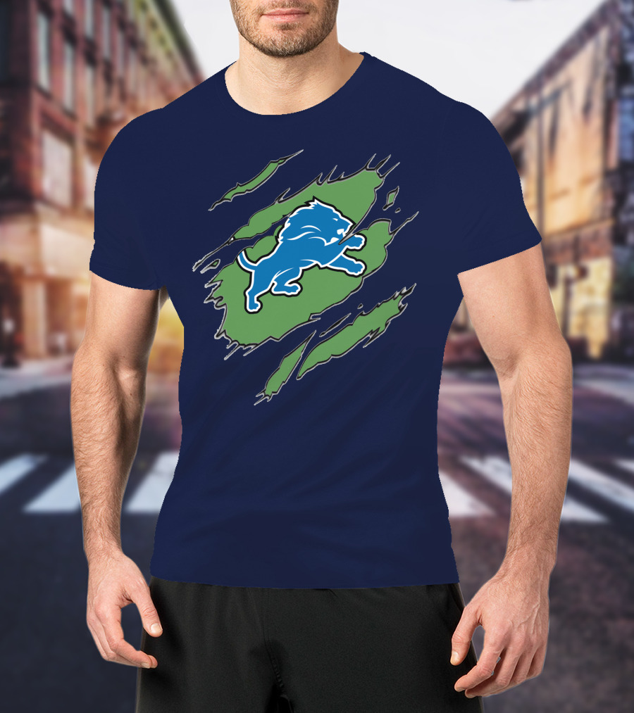 Detroit Lions Blue Roaring Lion With Claw Marks T-Shirt