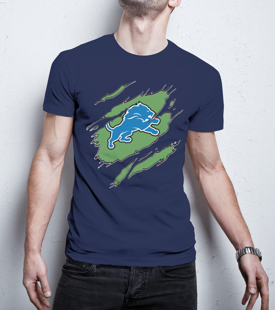 Detroit Lions Blue Roaring Lion With Claw Marks T-Shirt
