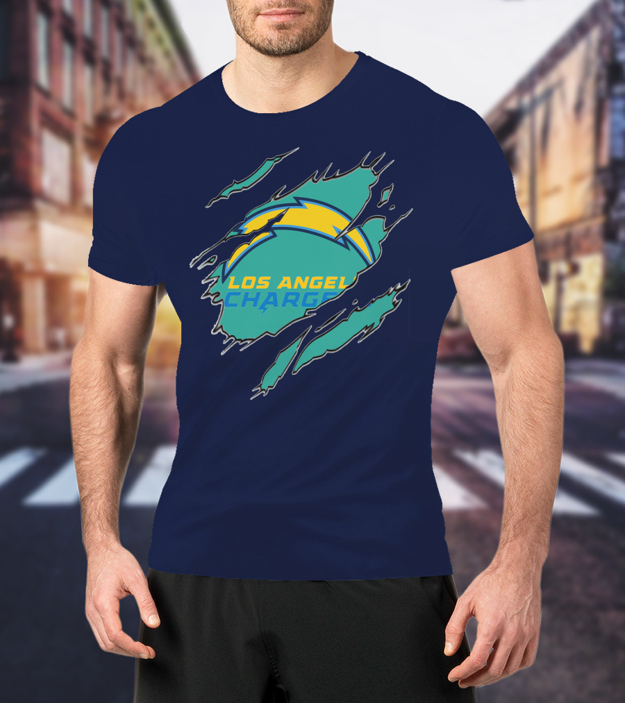 Los Angeles Chargers Logo With Bolt Design And Ripped Claw Marks T-Shirt