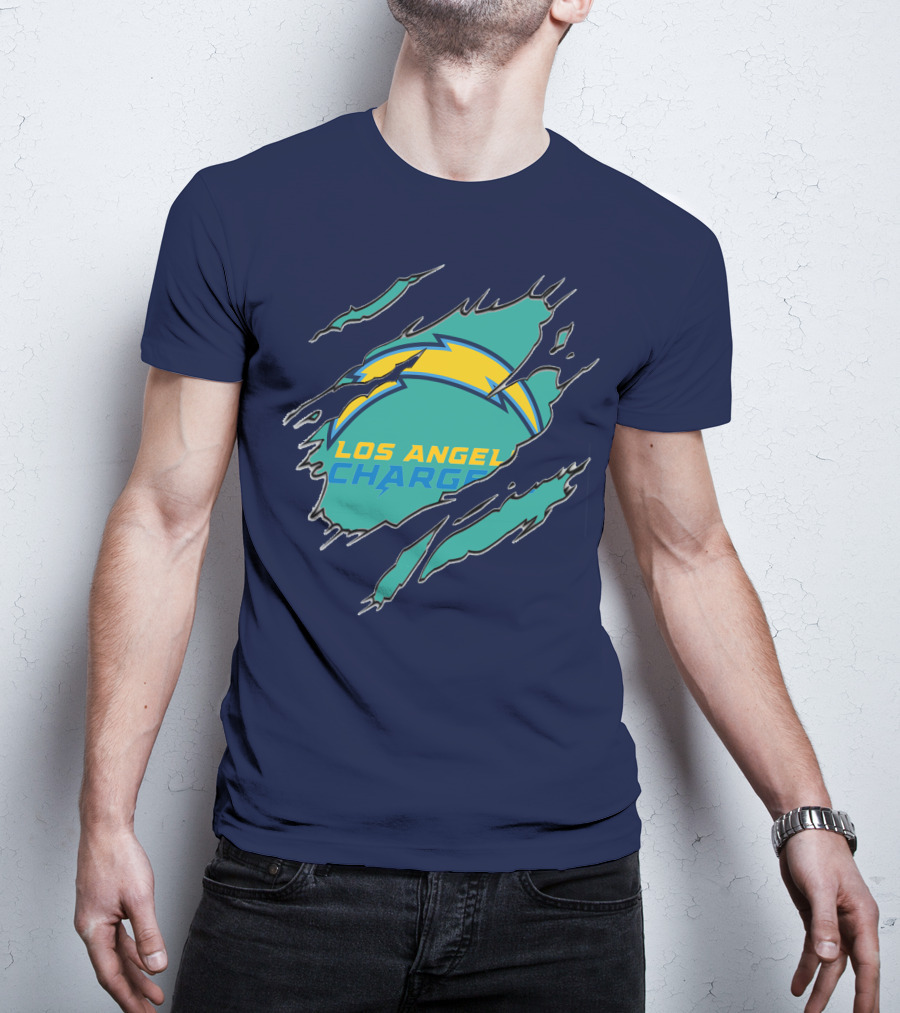 Los Angeles Chargers Logo With Bolt Design And Ripped Claw Marks T-Shirt