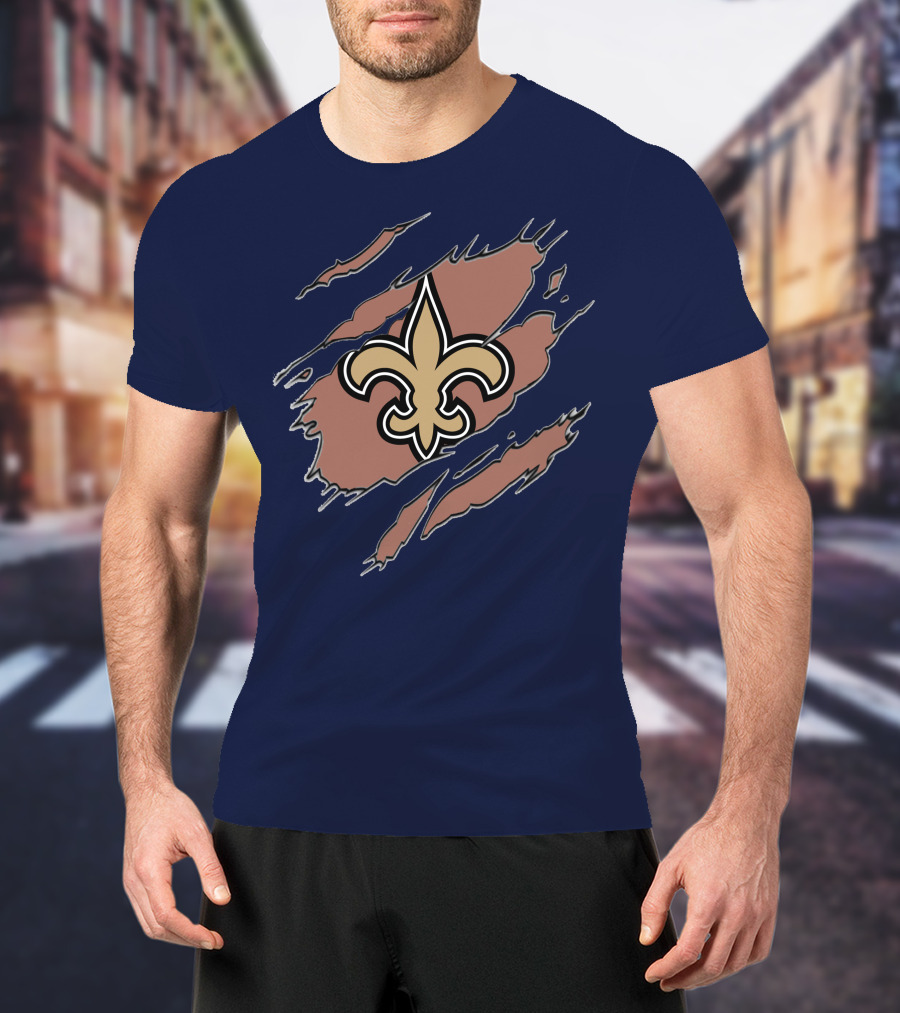 New Orleans Saints Fleur-De-Lis Claw Marks Blue And Gold T-Shirt