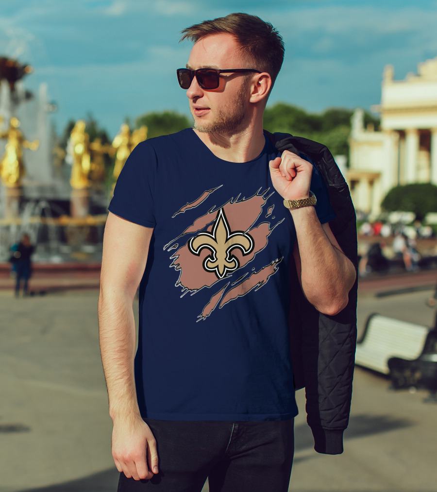 New Orleans Saints Fleur-De-Lis Claw Marks Blue And Gold T-Shirt