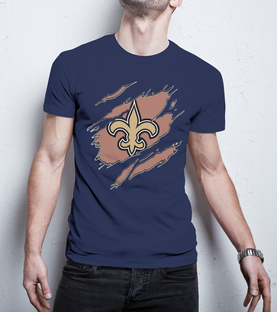 New Orleans Saints Fleur-De-Lis Claw Marks Blue And Gold T-Shirt