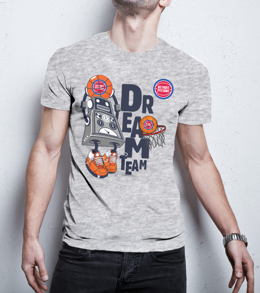Detroit Pistons Dream Team Robot Basketball Dunking T-Shirt