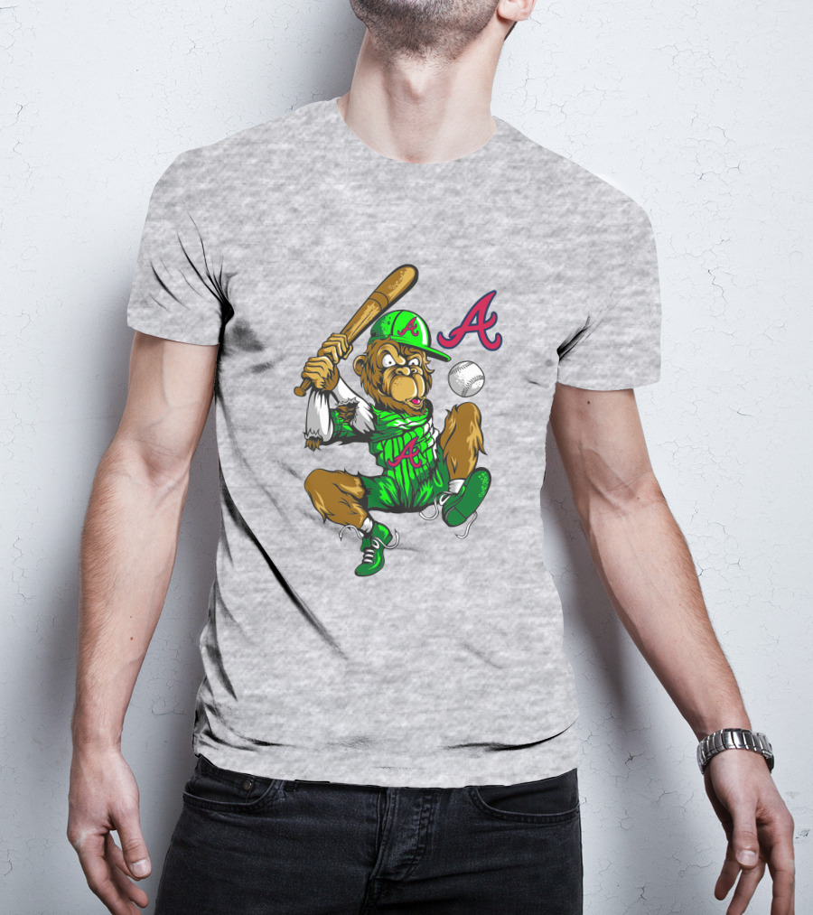 Atlanta Braves Home Run Bigfoot Baseball Character In Team Colors T-Shirt
