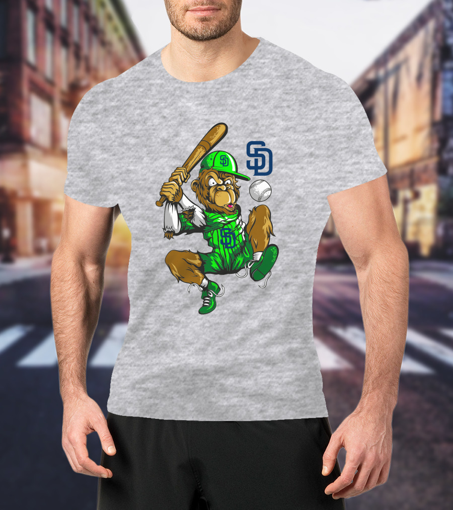 San Diego Padres Baseball Monkey With Cap And Bat T-Shirt