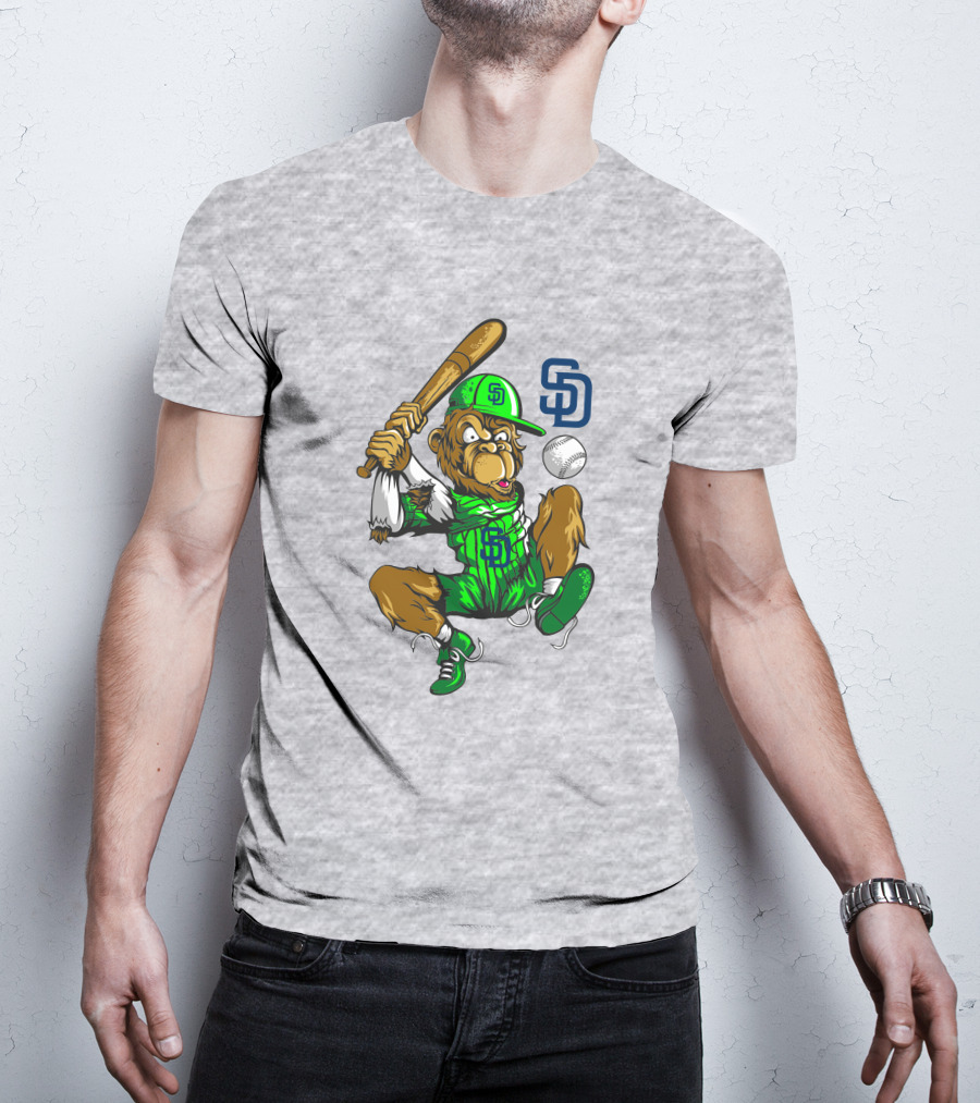 San Diego Padres Baseball Monkey With Cap And Bat T-Shirt