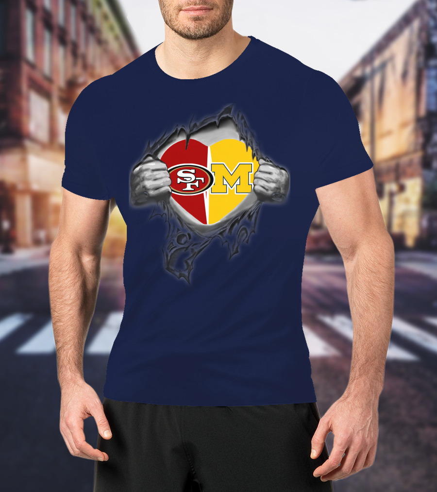 San Francisco 49ers Michigan Wolverines Heart Loyalty Fusion T-Shirt