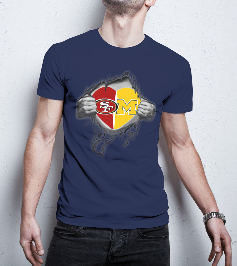 San Francisco 49ers Michigan Wolverines Heart Loyalty Fusion T-Shirt