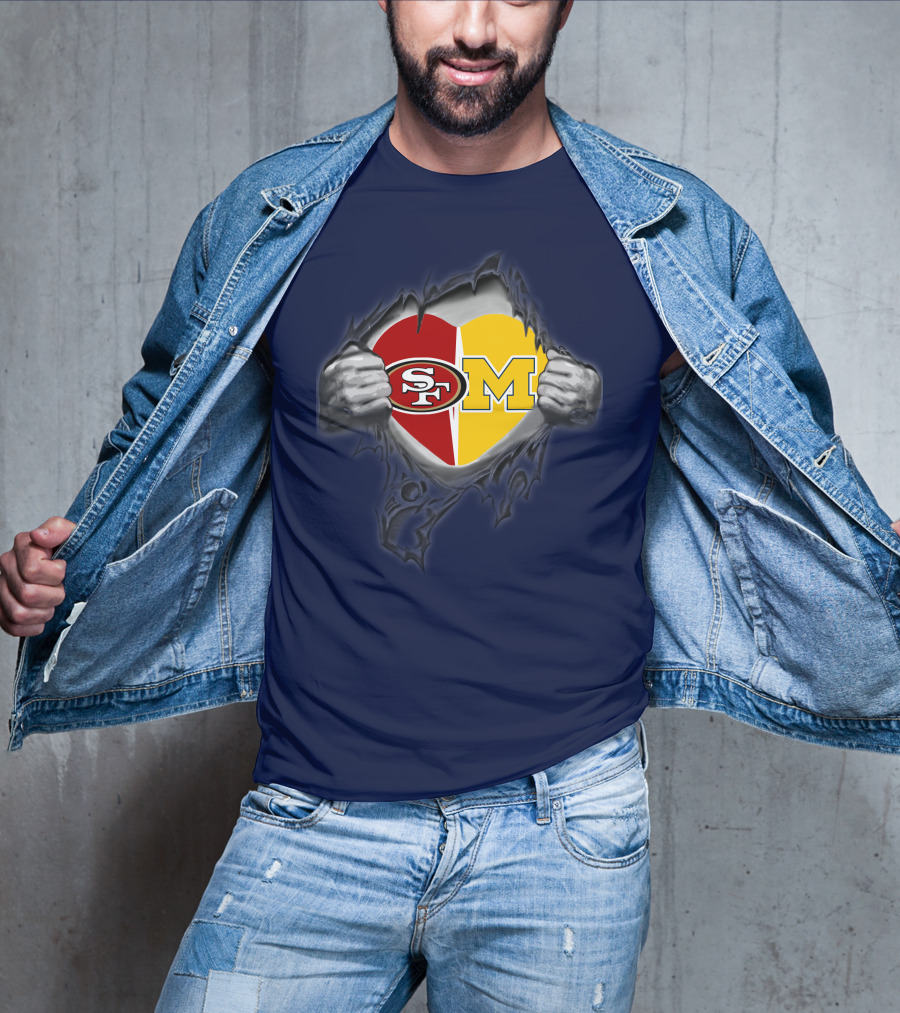 San Francisco 49ers Michigan Wolverines Heart Loyalty Fusion T-Shirt