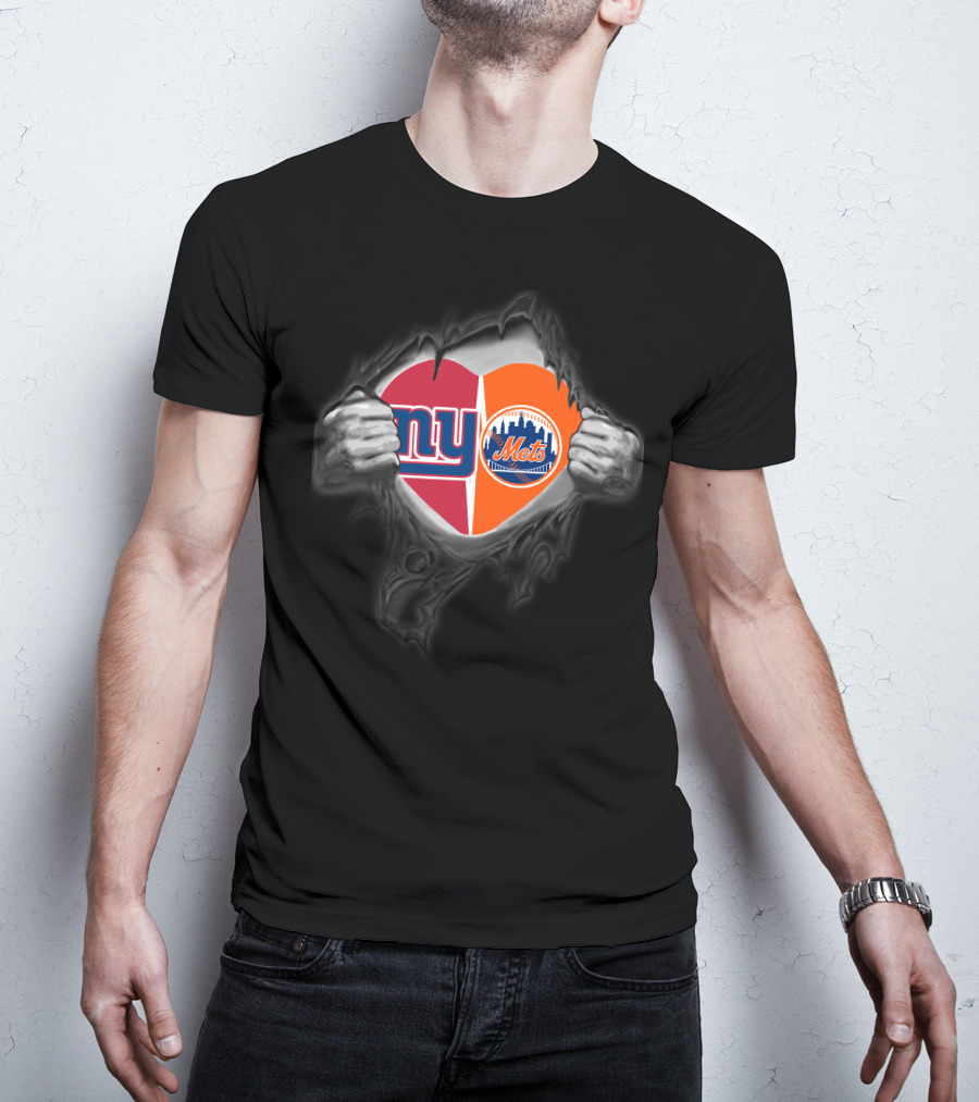New York Giants Mets Heart Symbol Burst T-Shirt