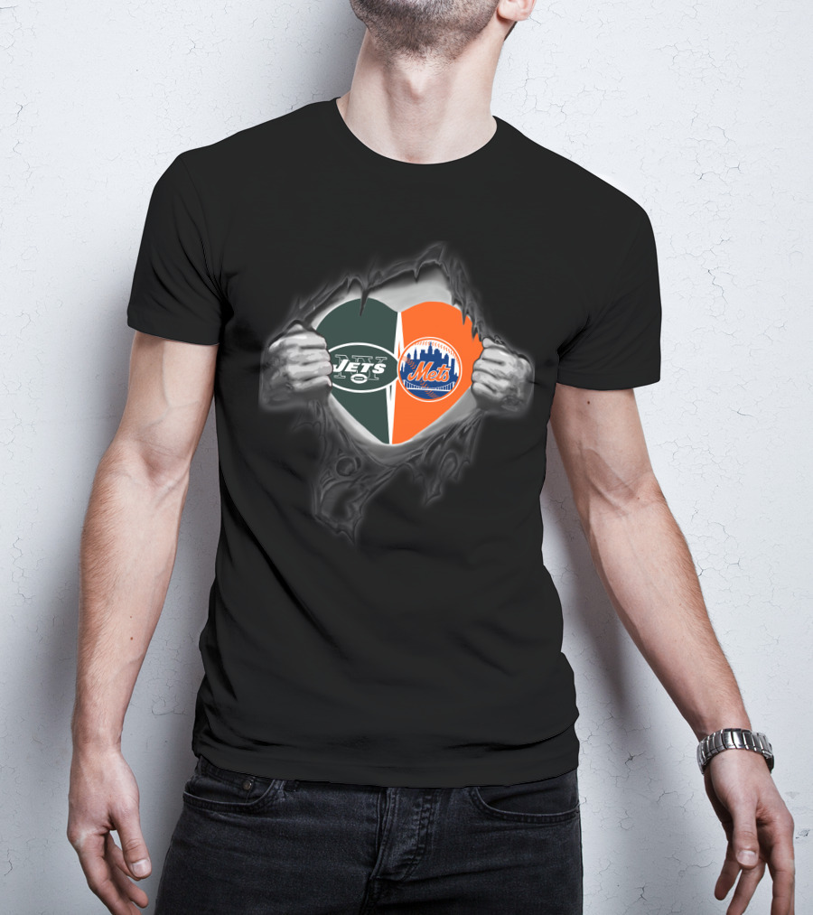 New York Jets Mets Heart Design Featuring Team T-Shirt