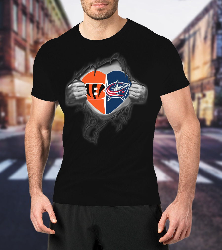 Bengals Columbus Blue Jackets Heart Logo T-Shirt