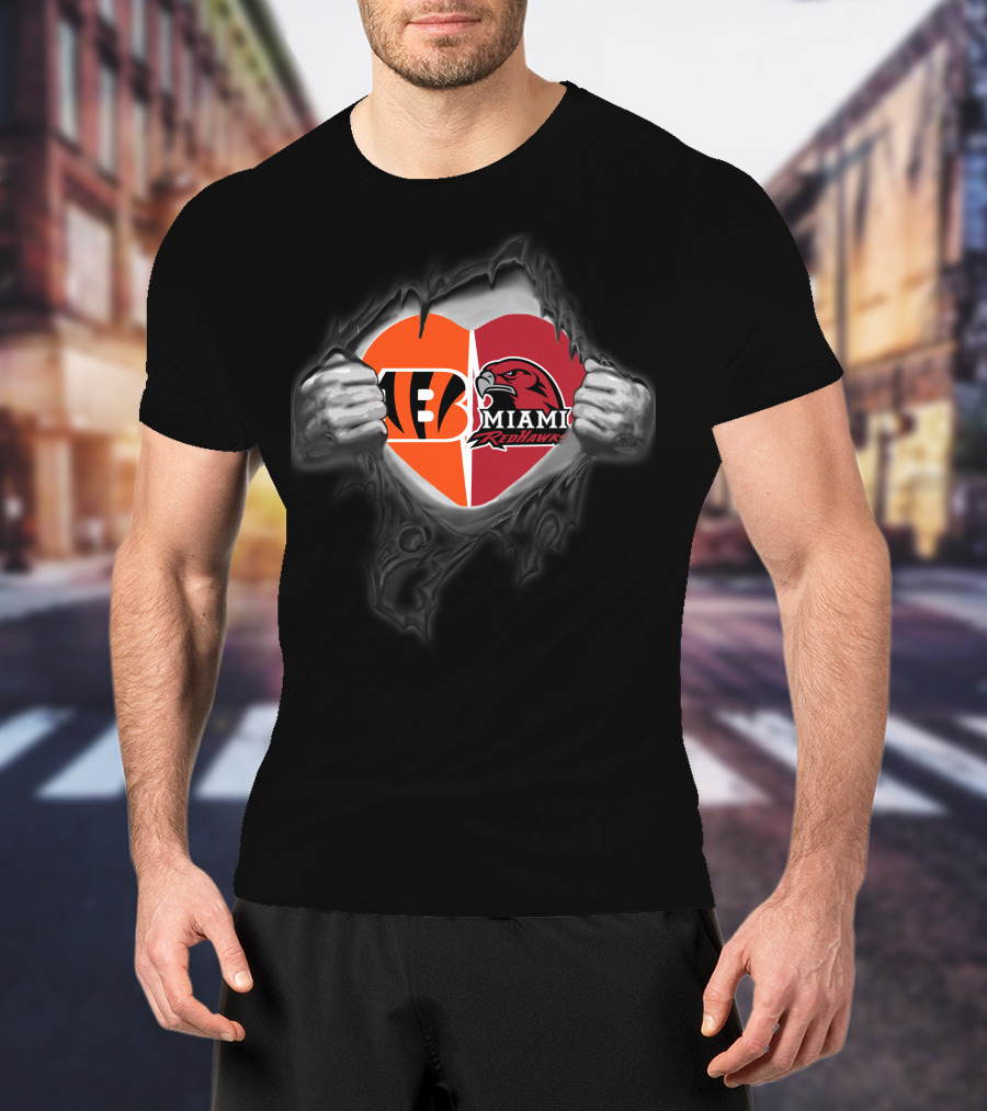 Bengals Miami RedHawks Heart Symbol Unveiled T-Shirt