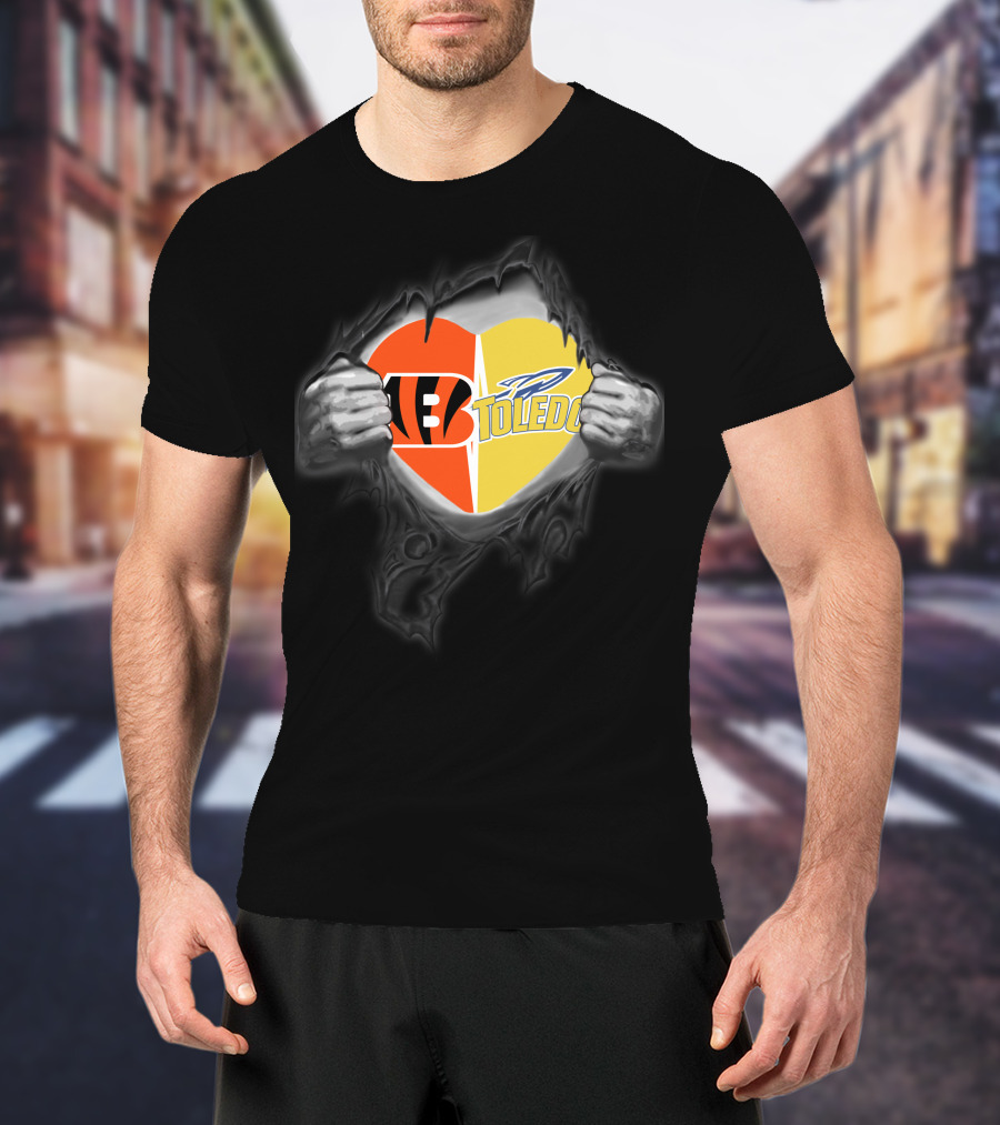 Cincinnati Bengals Toledo Rockets Heart Logo Fusion T-Shirt