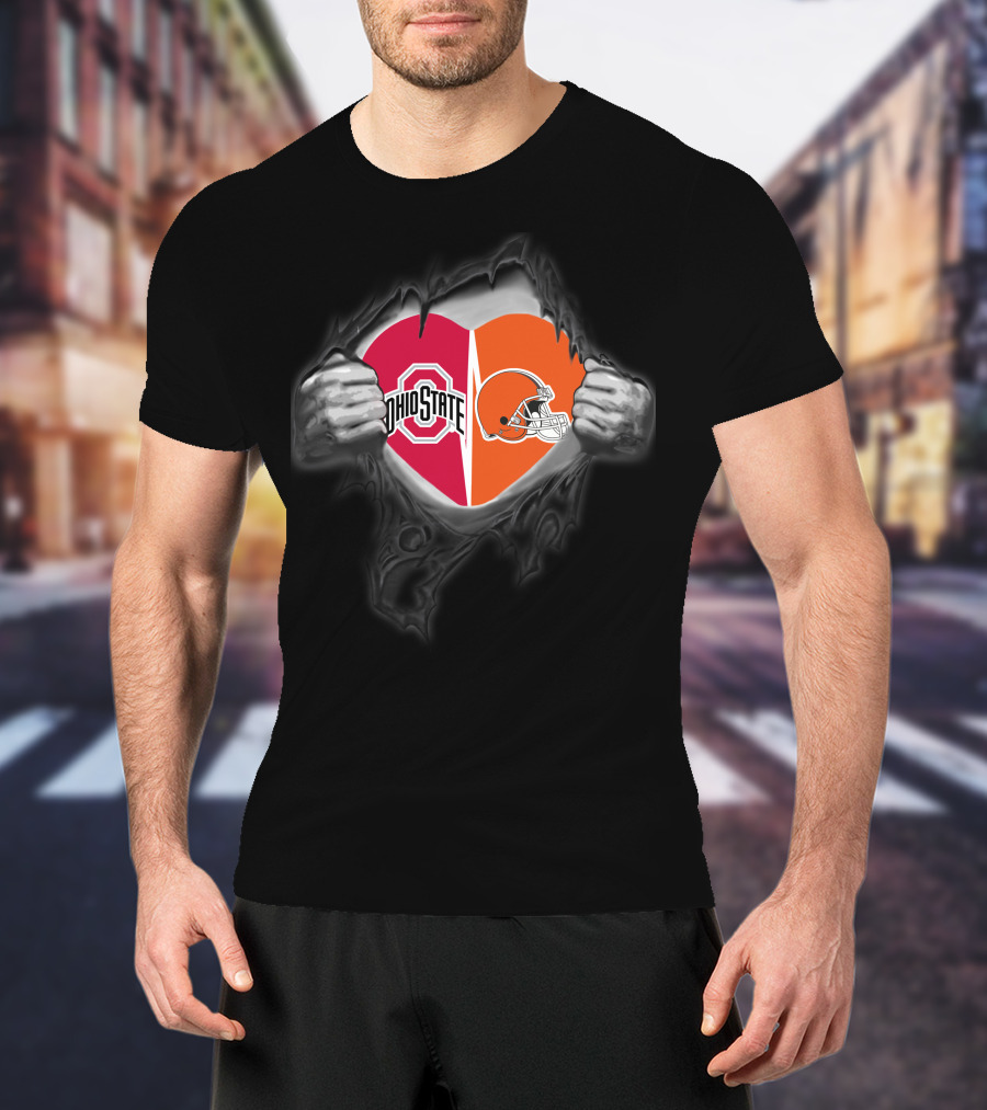 Ohio State Buckeyes Cleveland Browns Heart Logo Combo T-Shirt