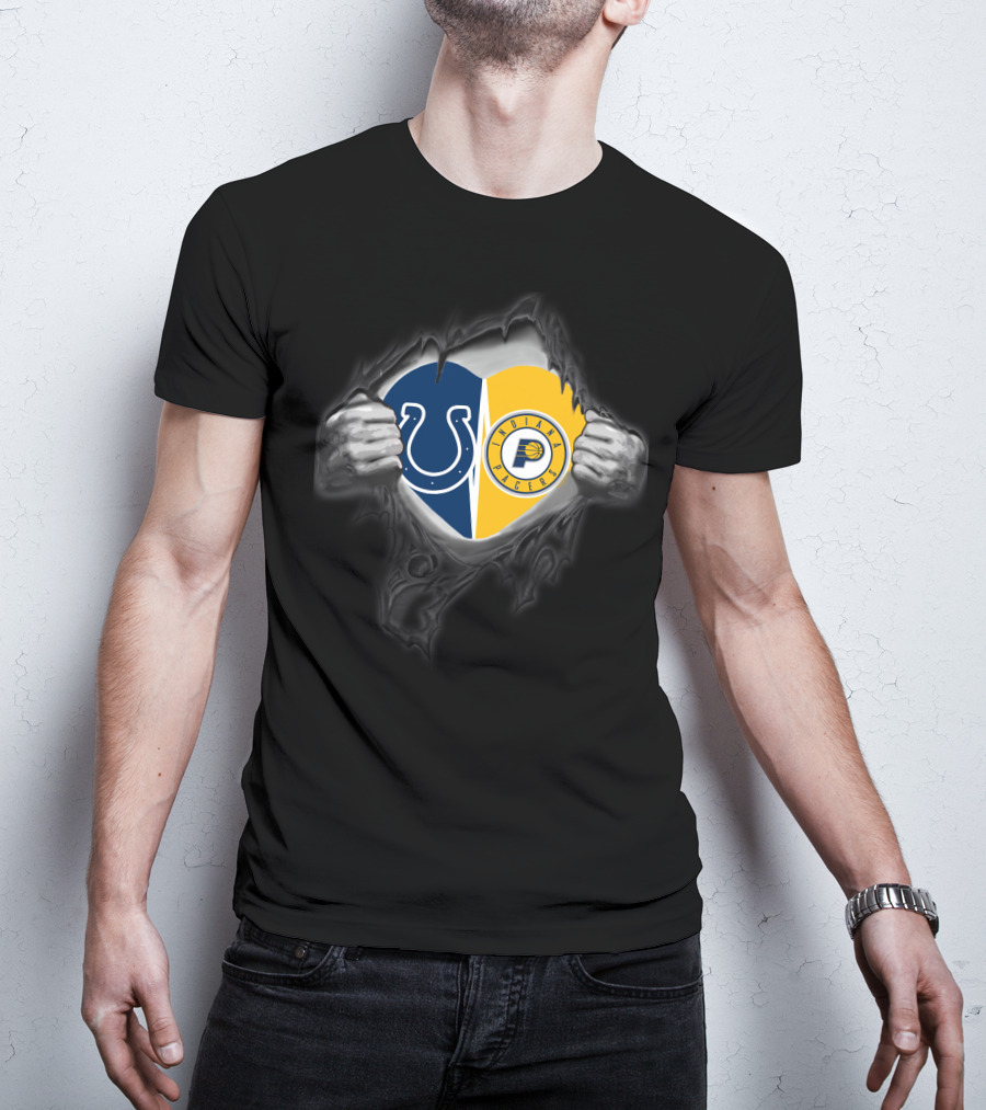 Colts Indiana Pacers Heart Inside Logo Combination T-Shirt