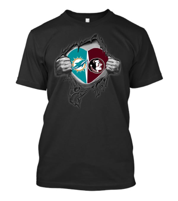 Miami Dolphins FSU Seminoles Heart Symbol Hands T-Shirt