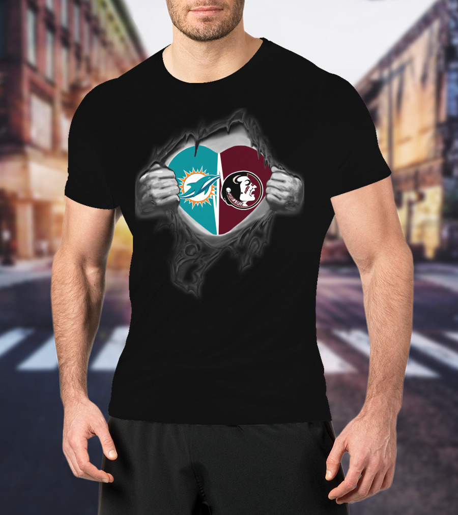 Miami Dolphins FSU Seminoles Heart Symbol Hands T-Shirt