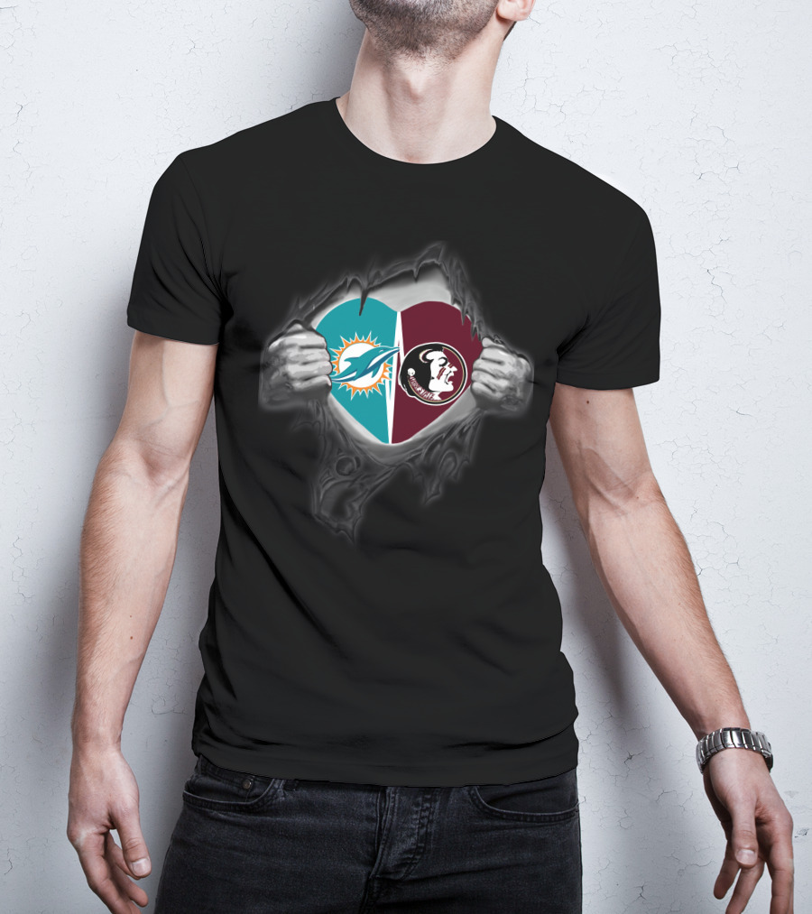 Miami Dolphins FSU Seminoles Heart Symbol Hands T-Shirt