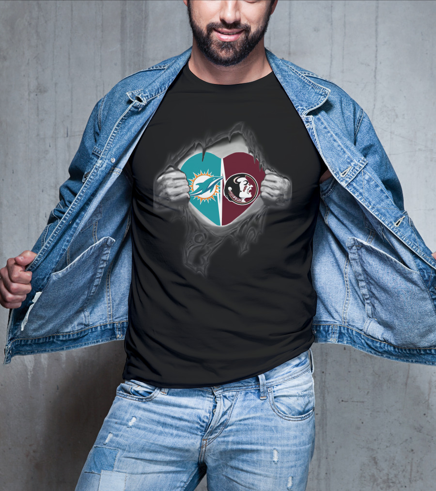 Miami Dolphins FSU Seminoles Heart Symbol Hands T-Shirt