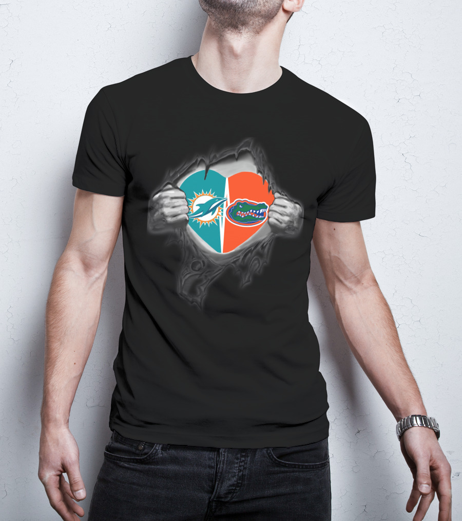 Dolphins Gators Heart Revealing T-Shirt