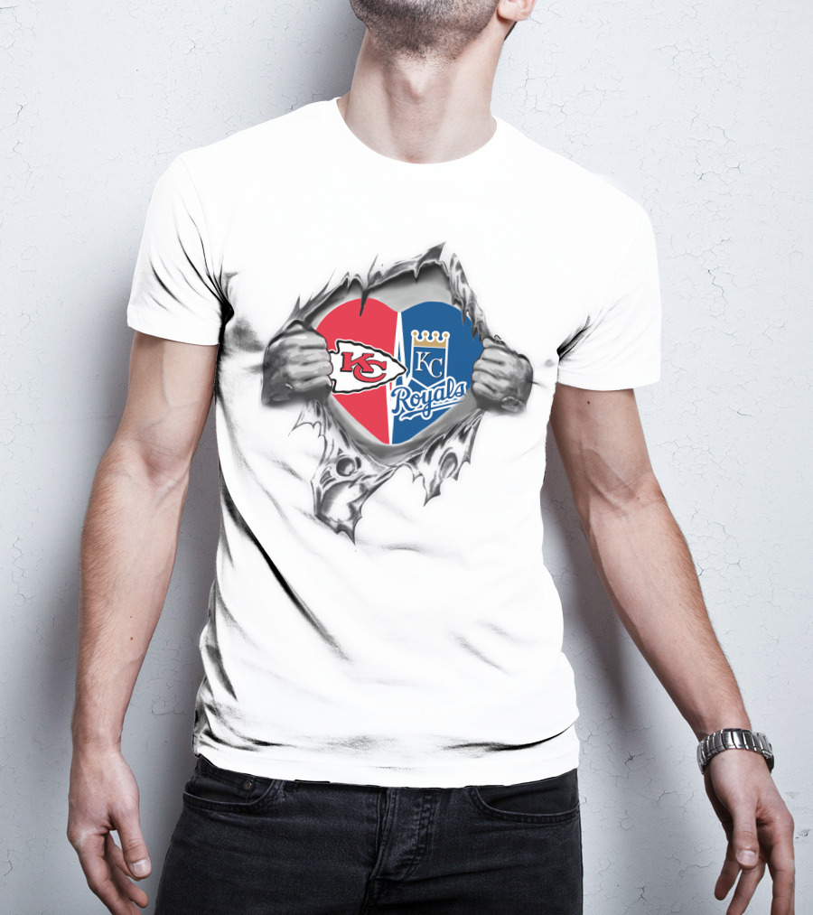 Kansas City Chiefs Royals It's In My Heart Logo Heart Split Chiefs And Royals T-Shirt