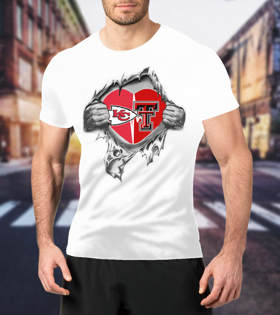 Kansas City Chiefs Texas Tech Heart Logos Torn T-Shirt