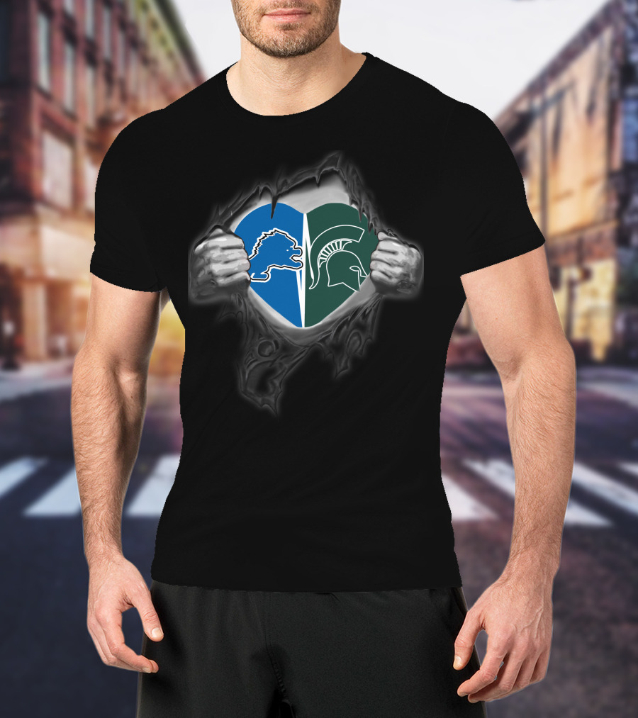 Lions Michigan State Spartans Heart Logo Combination T-Shirt