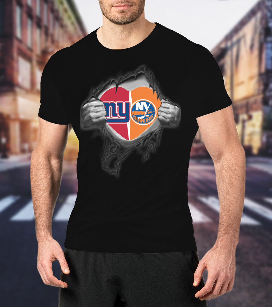 New York Giants NY Islanders Heart Logo Split T-Shirt