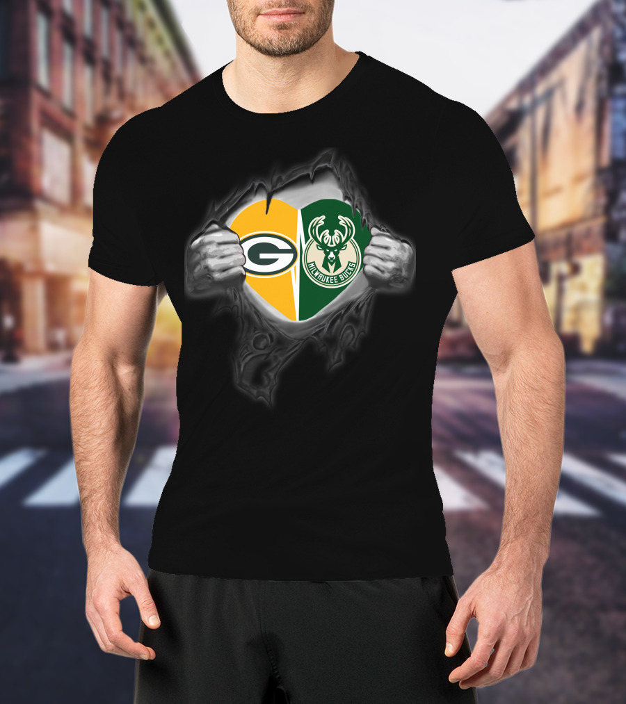 Packers Bucks Heart Green Bay Milwaukee T-Shirt