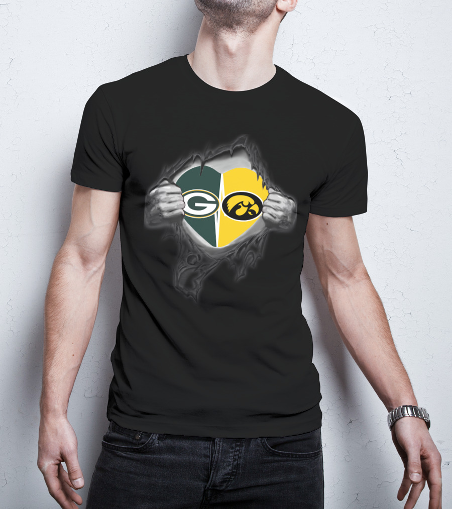 Packers Iowa Hawkeyes Heart Logo Tear T-Shirt