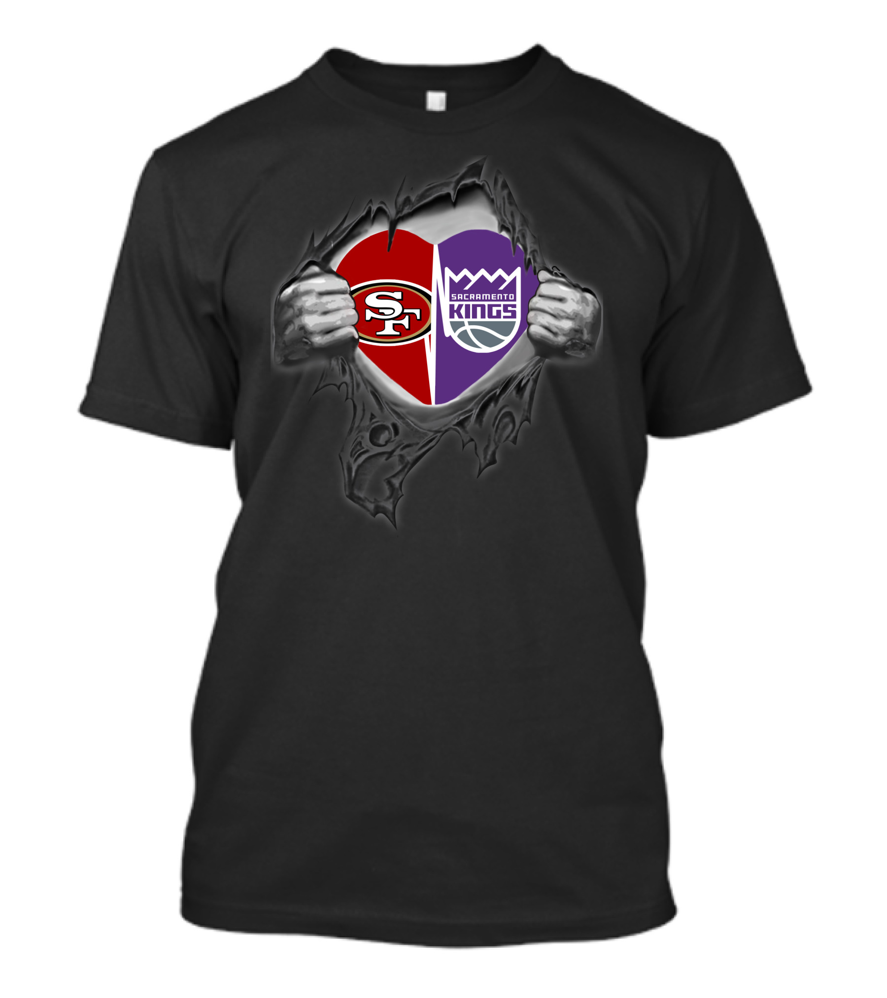 Sf 49ers Sacramento Kings Heart Logos Torn T-Shirt