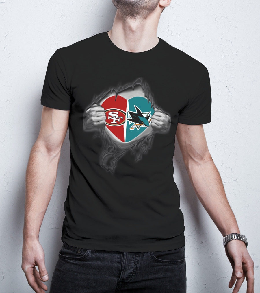Sf 49ers San Jose Sharks Heart Symbol With Logos T-Shirt